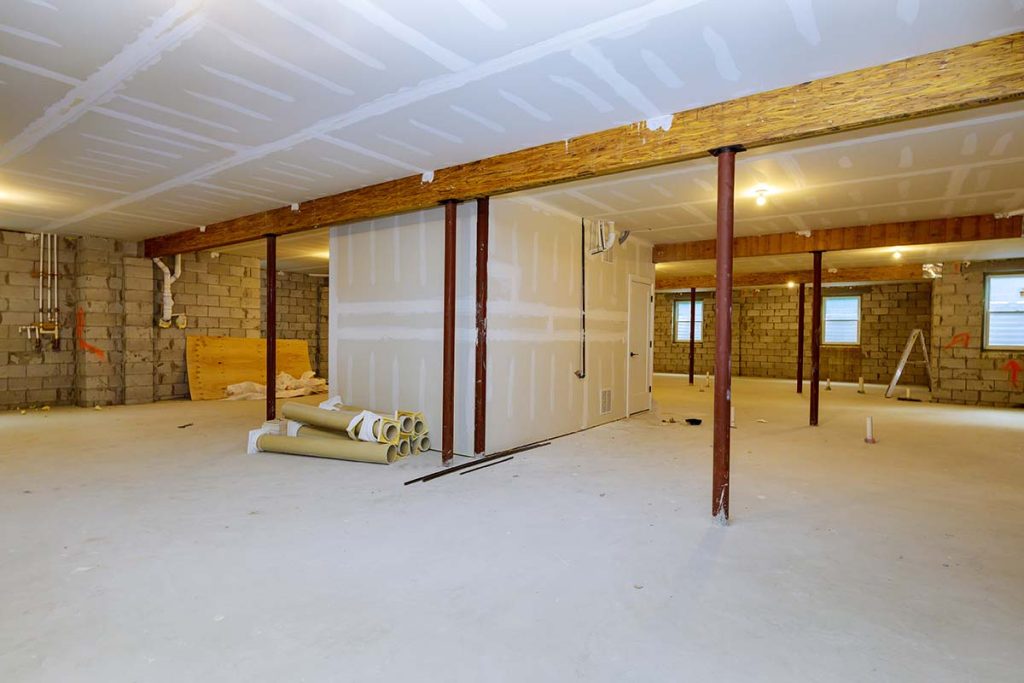 Unfinished basement under construction
