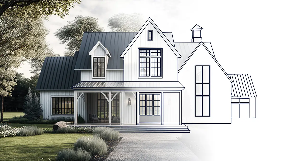 3D Render Modern Farmhouse Architecture House Design on Isolated background